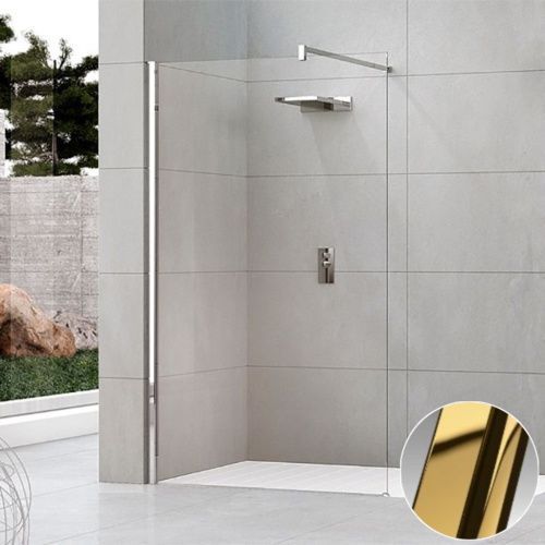 Душевая перегородка Novellini Kuadra H KUADH90-1O 90х205 стекло прозрачное профиль золото