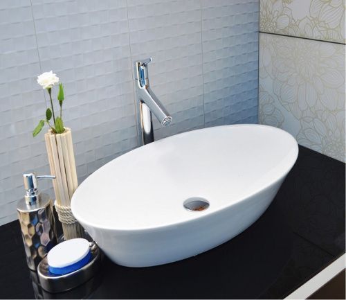 Раковина из сантехнического фаянса CeramaLux 9397 60х40 накладная цвет белый без отверстий под смеситель