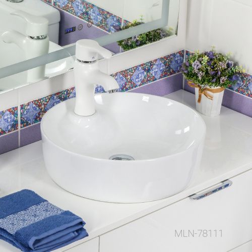 Раковина из сантехнического фарфора Melana 78111-805 40х40 накладная цвет белый 1 отверстие под смеситель