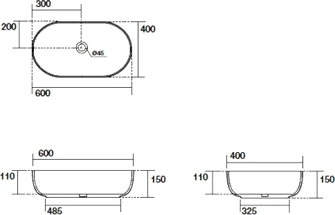 Раковина из сантехнического фарфора Kerasan Nolita 534381 60х40 накладная цвет коричневый без отверстий под смеситель - фото 4