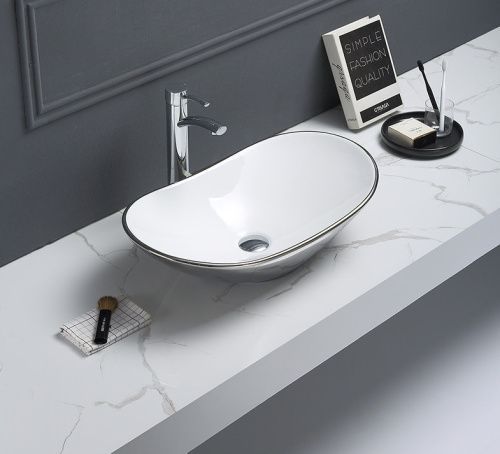 Раковина из сантехнического фаянса CeramaLux 7811ASW 60х40 накладная цвет белый без отверстий под смеситель