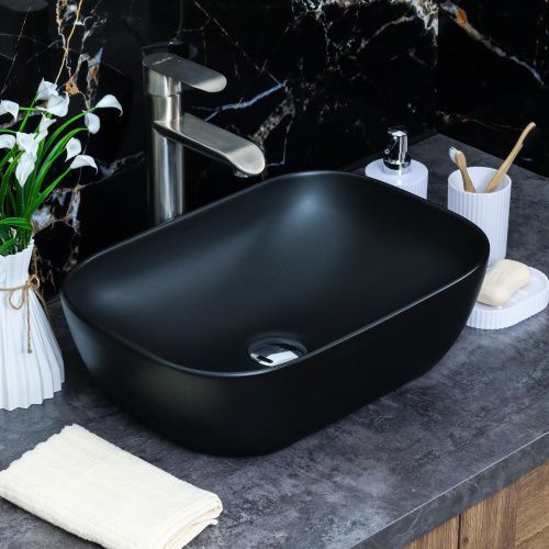 Раковина из сантехнического фарфора Melana 320328MB-805 50х30 накладная цвет черный без отверстий под смеситель