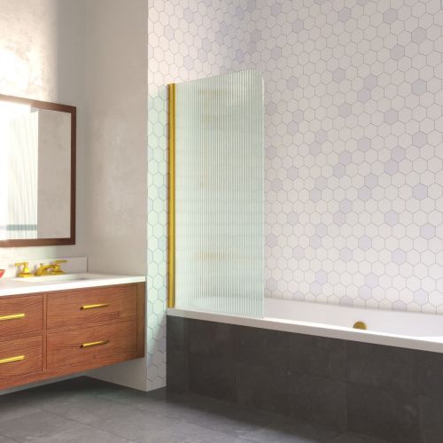 Душевая шторка на ванну Vegas-Glass EV LUX EV LUX 60 09 Moru L 60х150 стекло рифленое профиль золото ориентация левая