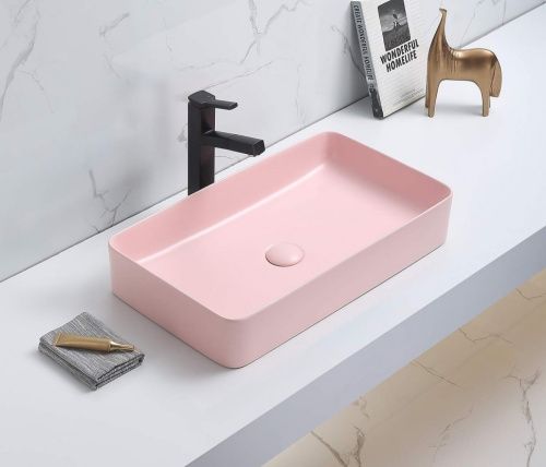 Раковина из сантехнического фаянса CeramaLux 78189MP-3 60х40 накладная цвет розовый без отверстий под смеситель