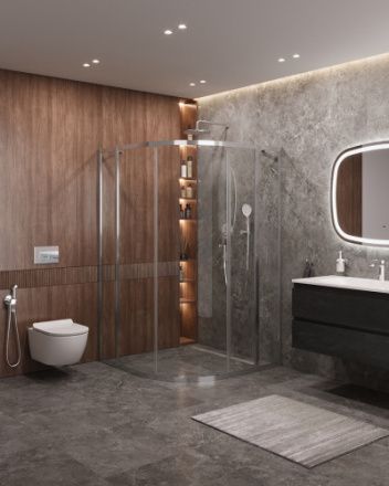 Душевой уголок Cezares MOLVENO MOLVENO-R-11-90+30-C-Cr-IV 120х120 стекло прозрачное профиль хром без поддона