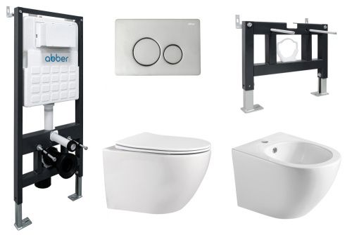 Комплект унитаз с инсталляцией с клавишей смыва с биде ABBER Bequem AC1100-AC0105-AC0121-AC1150-AC0101P