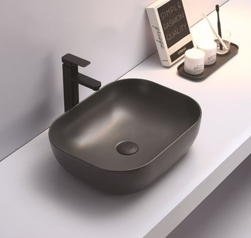 Раковина из сантехнического фаянса CeramaLux 78104MDH-2 50х40 накладная цвет серый без отверстий под смеситель