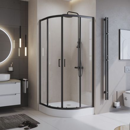 Душевой уголок BelBagno UNO-195 UNO-195-R-2-90-C-NERO 90х90 стекло прозрачное профиль черный без поддона