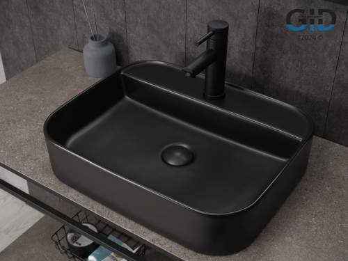 Раковина керамическая Gid Geométrico 53364 50х40 накладная цвет черный 1 отверстие под смеситель