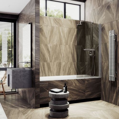 Душевая шторка на ванну Maybah Glass MGV-789-5 80х140 стекло тонированное профиль хром ориентация универсальная