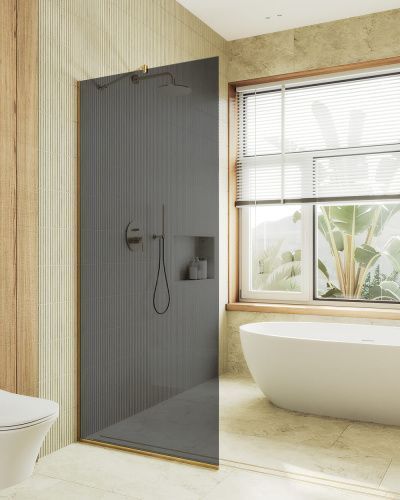 Душевая перегородка Maybah Glass MGD-686-3у 120х195 стекло тонированное профиль золото