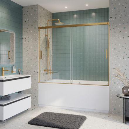 Душевая шторка на ванну Cezares TANDEM-SOFT TANDEM-SOFT-VF-2-180/145-C-BORO-IV 180х145 стекло прозрачное профиль золото брашированное ориентация универсальная