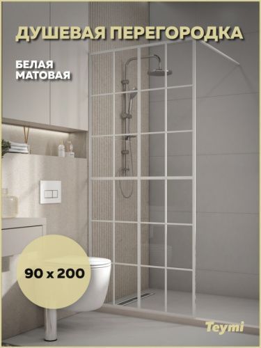 Душевая перегородка Teymi Helmi T00302 90х200 стекло прозрачное профиль белый
