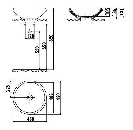 Раковина из сантехнического фарфора Creavit Minimal MN045-00CB00E-0000 50х50 накладная цвет белый без отверстий под смеситель - фото 2