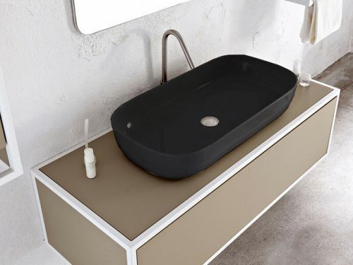 Раковина керамическая Scarabeo Glam 1803 49 BK 80х40 накладная цвет черный без отверстий под смеситель