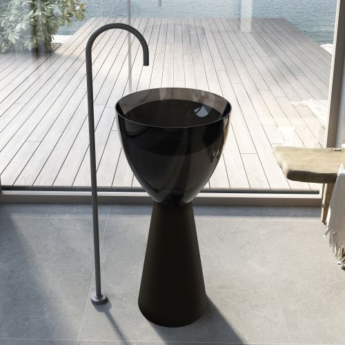 Раковина из полиэфирной смолы Abber KRISTALL AT2703Onyx-Black 50х50 напольная цвет черный без отверстий под смеситель