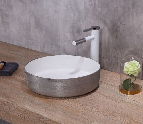 Раковина из сантехнического фаянса CeramaLux C1054-1 40х40 накладная цвет хром без отверстий под смеситель