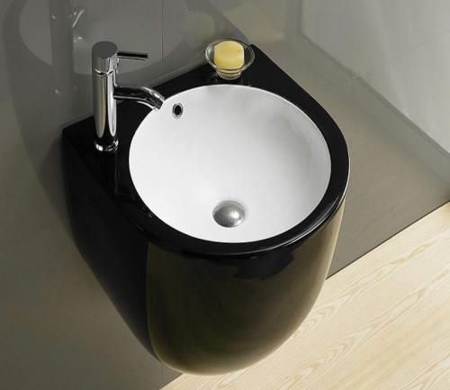 Раковина из сантехнического фаянса CeramaLux 500FBW 50х50 подвесная цвет черный 1 отверстие под смеситель