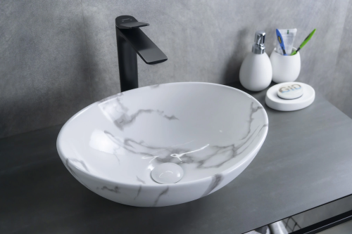 Раковина керамическая Gid Lago 54473 40х30 накладная цвет многоцветный без отверстий под смеситель