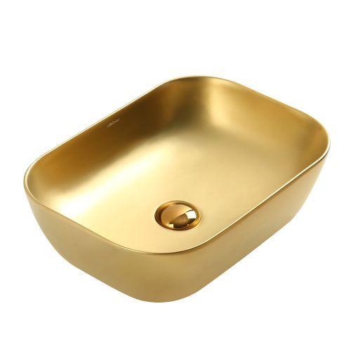 Раковина из сантехнического фаянса Abber RECHTECK AC2200MMG 50х30 накладная цвет золото без отверстий под смеситель