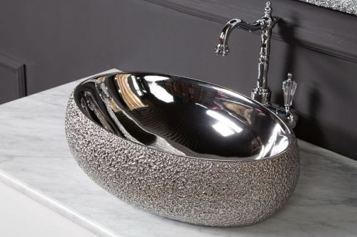 Раковина керамическая Boheme NeoArt 861 50х30 накладная цвет серебро без отверстий под смеситель