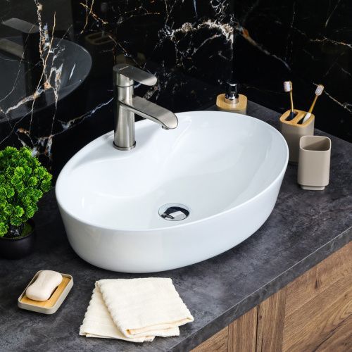 Раковина из сантехнического фарфора Melana 320301-805 60х40 накладная цвет белый 1 отверстие под смеситель