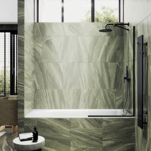 Душевая шторка на ванну Maybah Glass MGV-154-6у 75х140 стекло прозрачное профиль черный ориентация универсальная