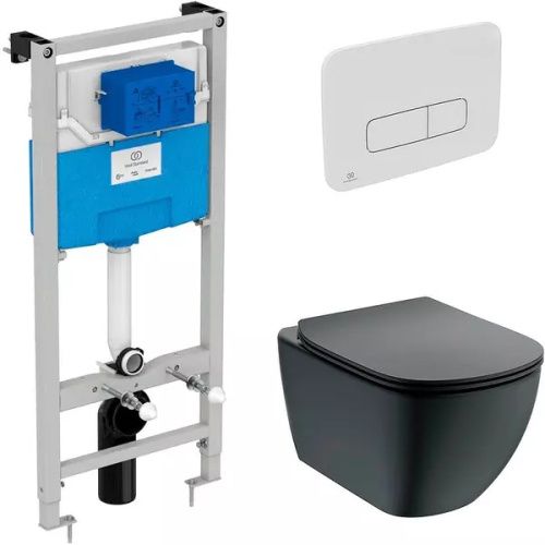 Комплект унитаз с инсталляцией с клавишей смыва Ideal Standard TESI silk black T3868V3/123AC