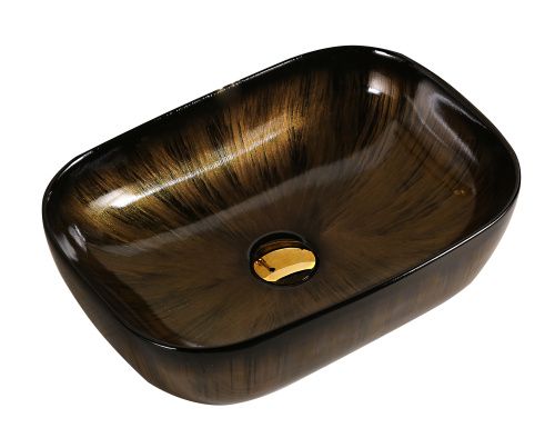 Раковина из сантехнического фарфора Milleau BOUTIQUE MU0078B-GBG 50х30 накладная цвет черный/золото без отверстий под смеситель
