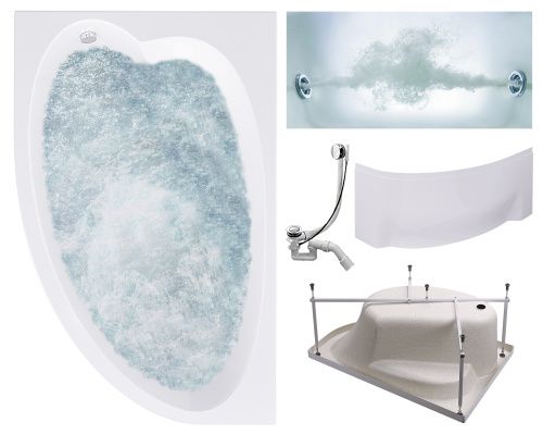 Ванна акриловая гидромассажная Timo IVA IVA1610L-KTIVA16-SPV1505-T-CM-FPIVA16L 160х100 пристенная асимметричная с каркасом