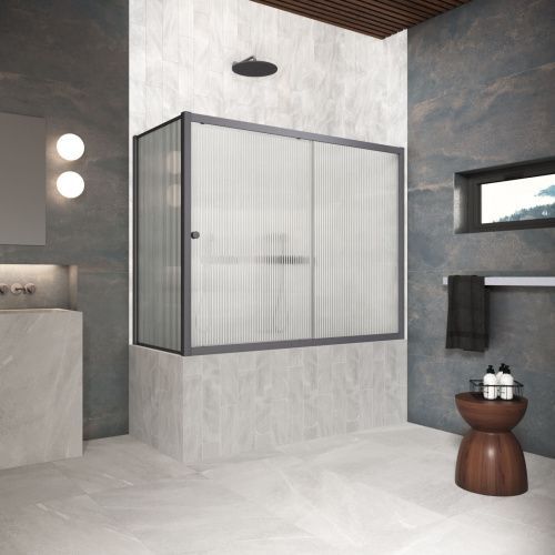 Душевая шторка на ванну Vegas-Glass ZV+ZVF Protec ZV+ZVF Protec 180*85 06 Moru 180х140 стекло рифленое профиль вороненая сталь ориентация универсальная