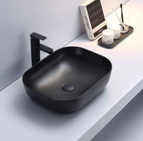 Раковина из сантехнического фаянса CeramaLux 78104MB 50х40 накладная цвет черный без отверстий под смеситель