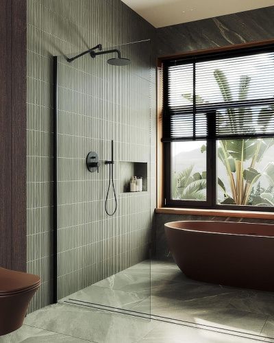 Душевая перегородка Maybah Glass MGD-1352-6ш 100х195 стекло прозрачное профиль черный