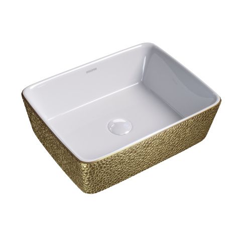 Раковина из сантехнического фаянса Grossman Color GR-3016GWL 50х40 накладная цвет белый/золото без отверстий под смеситель