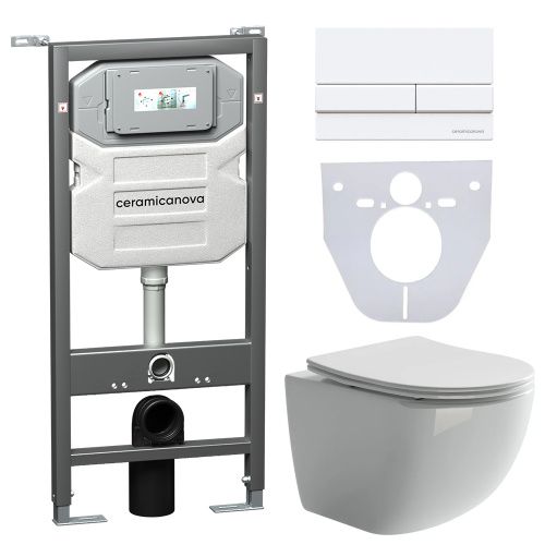 Инсталляция с кнопкой + унитаз + шумоизоляция Ceramica Nova CN3009_1002W_1000
