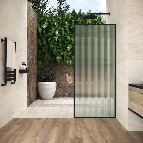 Душевая перегородка Vegas-Glass EAF Frame EAF Frame 100 02М Moru 100х200 стекло рифленое профиль черный