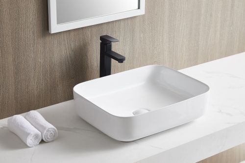 Раковина из сантехнического фарфора Sintesi SIN-LVB-APP-409 50х40 накладная цвет белый без отверстий под смеситель