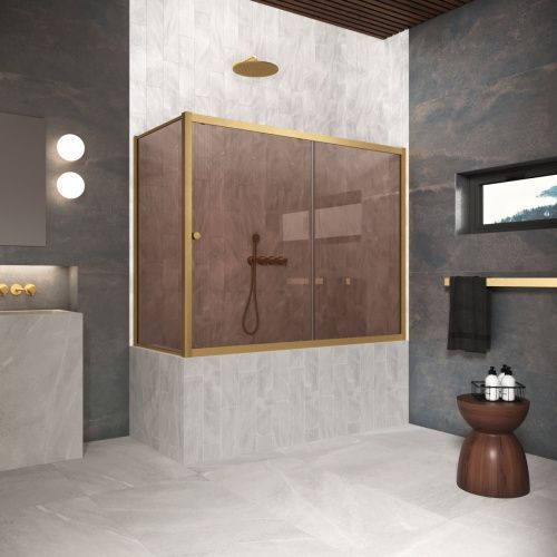 Душевая шторка на ванну Vegas-Glass ZV+ZVF Protec ZV+ZVF Protec 180*85 03 05 180х140 стекло тонированное профиль золото ориентация универсальная