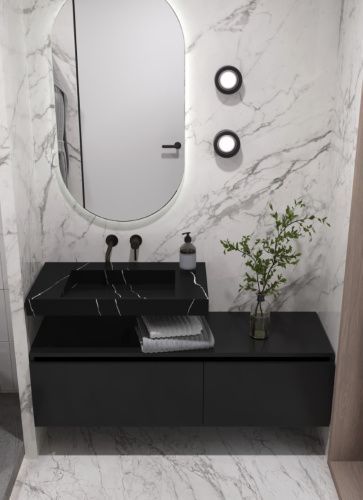 Раковина из искусственного камня Armadi Art Flat 859-080-NM 80х50 подвесная цвет черный без отверстий под смеситель