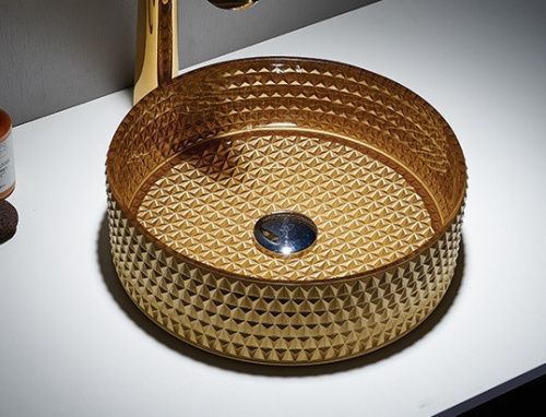 Раковина стеклянная CeramaLux GL05 40х40 накладная цвет золото без отверстий под смеситель