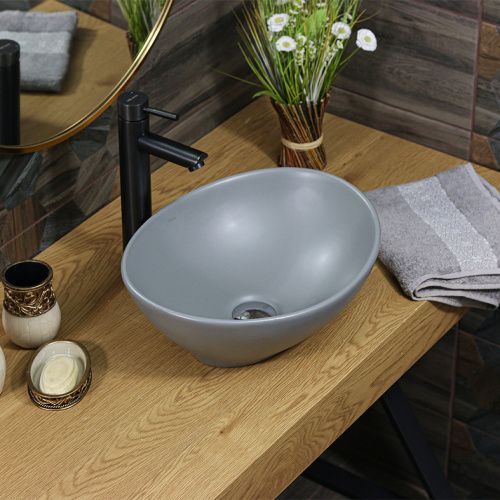 Раковина из сантехнического фарфора Melana 7138MG-805 40х30 накладная цвет серый без отверстий под смеситель