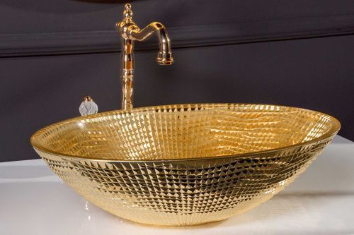 Раковина хрустальная Boheme NeoArt 814 50х40 накладная цвет золото без отверстий под смеситель