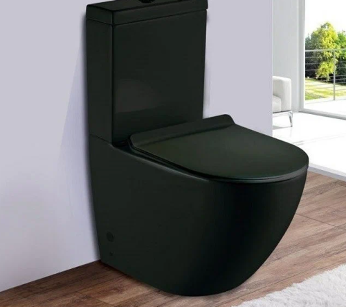 Унитаз напольный с бачком CeramaLux 2166ХМВ черный с сиденьем микролифт безободковый каскадный смыв