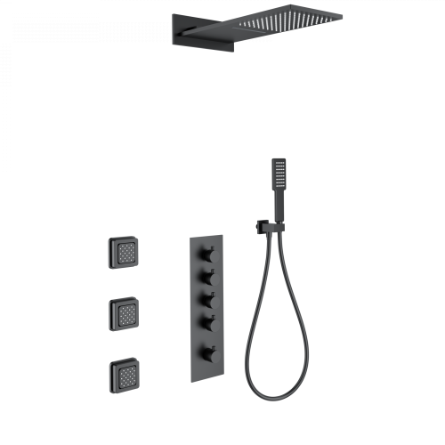 Душевая система Wonzon & Woghand WW-D4100-MB встраиваемая в стену цвет черный с термостатом