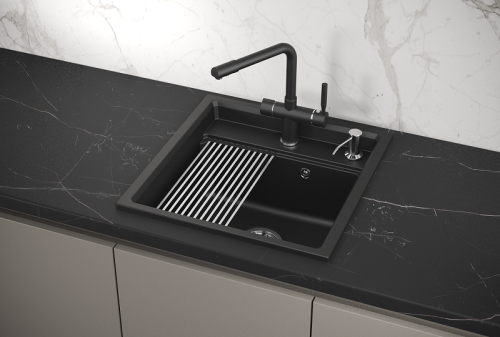Кухонная мойка Granula Kitchen Space 5002, ШВАРЦ 50х50 цвет черный поверхность матовая