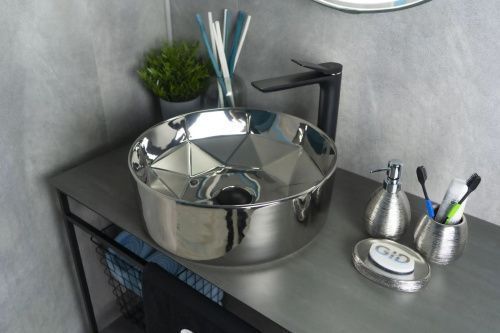 Раковина керамическая Gid 53330 40х40 накладная цвет хром без отверстий под смеситель