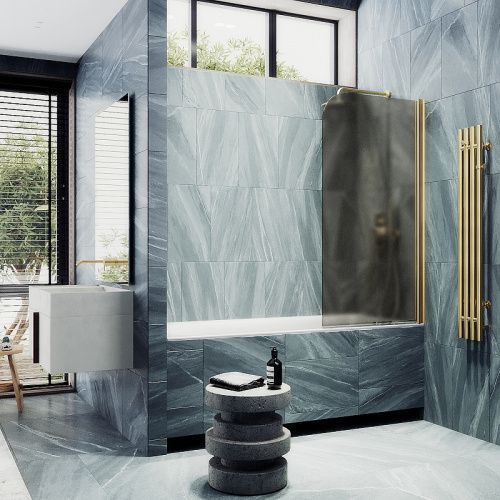 Душевая шторка на ванну Maybah Glass MGV-617-3 70х140 стекло тонированное профиль золото ориентация универсальная