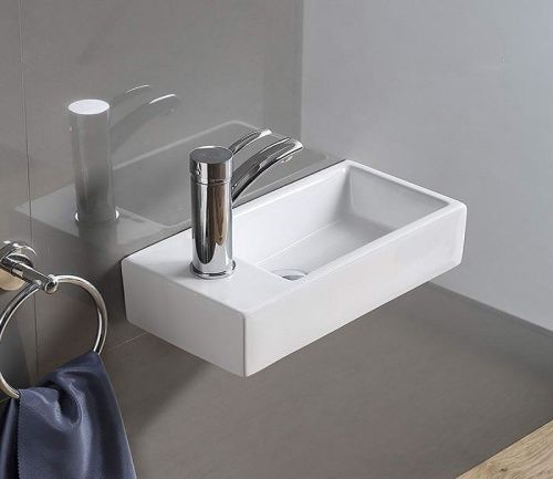 Раковина из сантехнического фаянса CeramaLux 9048DR 40х20 подвесная цвет белый 1 отверстие под смеситель