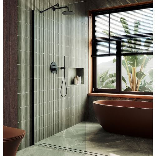 Душевая перегородка Maybah Glass MGD-677-6ш 110х195 стекло прозрачное профиль черный