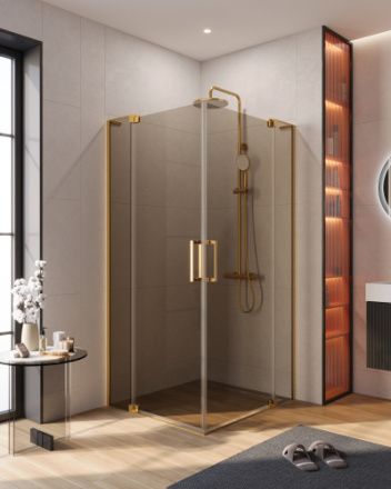 Душевой уголок Cezares SLIDER SLIDER-AH-2-90/100-100/110-BR-BORO 100х90 стекло тонированное профиль золото без поддона